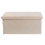 DANIEL JAMES Housewares Folding Ottoman Storage Box – Large Padded Footstool or Storage Chest with Lid for Bedroom, Hallway, Living Room - Teddy Boucle: Cream