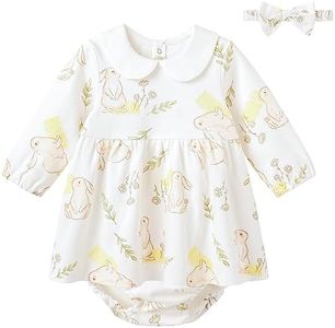 pureborn Baby Girls Long Sleeve Cotton Easter Dress with Bloomer Playwear Dress with Headband Field Rabbit 12-18 Months