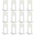 Anhow 6 Pair Book Ends, Metal Bookends Non-Skip Book Holder for Children/School/Library - White, 5.1 x 3.9 x 2.7 Inches