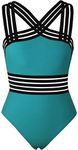 Hilor Women's One Piece Swimwear Front Crossover Swimsuits Hollow Bathing Suits Monokinis Bluebird Blue L/AU14-16