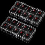 2 Pieces Nail Tip Box False Empty Nail Tips Organizer Storage Box with 10 Number Spaces Storage Case Container Nail Box Plastic Grid Box for Fingernail Crystal, Jewelry, Nail Accessories (Clear)