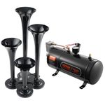 VEVOR Train Horns Kit, 4 Trumpet Air Horn Kit, 150dB Train Horns for Pickup Trucks, 12V 120 psi Air Compressor 0.8 Gal/3 L Tank with Gauge for Any 12V Vehicle Car Truck Train Van Boat