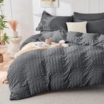 HYMOKEGE Duvet Cover Queen 3 Pieces, Dark Grey Seersucker Duvet Cover Set, Luxury Soft Brushed Microfiber Bedding Set with 1 Comforter Cover & 2 Pillow Shams, 90x90 Inch