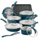 Rachael Ray 12144 Create Delicious Nonstick Cookware Pots and Pans Set, Aluminum, Teal Shimmer