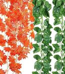 Dekorly Artificial Green Leaf Vine Money Plant Hanging, Artificial Ivy Leaves, Artificial Creeper Leaf Vine, Artificial Ivy Foliage, Ivy Wall Decor,Roof Decor | Each Plant 6 Feet (Orange & Green, 8)