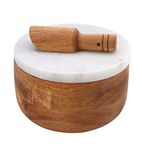 Large Acacia Wood Seasonings Condiments Pinch Bowl Spice and Spoon Salt Cellar Box Storage Jar White Marble Lid