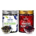 BLUE TEA - Combo Pack - Butterfly Pea Flower Tea & Hibiscus Flower Tea | ANTI-OXIDANT RICH | Flower Based - Herbal Tea - Caffeine Free - Gluten Free - GMO- Free - Natural Ingredients Pet Jar Packaging