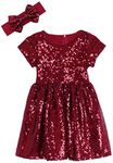 Cilucu Flower Girl Dress Baby Toddlers Sequin Dress Kids Party Dress Bridesmaid Wedding Gown, Burgundy Maroon, 8