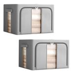 Resszo 2 Pack Foldable Storage Box, Foldable Oxford Cloth Steel Frame Box with Double Opening Zips and Three Clear Windows for Moving House with Clear Window for Clothing Bedding Blankets