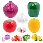 5 Piece Fruit and Vegetable Storage Containers for Fridge, Green Pepper, Lemon, Garlic, Tomato And Onion Keeper/Saver/Holder/Keeper