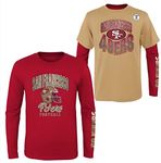 NFL Boys Youth 8-20 Game Day Team Color 3 Pack T-Shirt and Long Sleeve Combo Shirt Set, San Francisco 49ers, Small