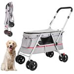 BETSOCCI Dog Stroller with Folding 4 Wheel pet cart Stroller for up to 33 lbs for Small&Medium Dogs Cats Walk Travel Shopping