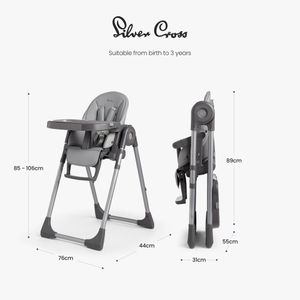 Silver Cross Buffet Highchair – Cool Grey Adjustable Baby Seat