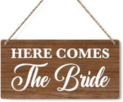 Rustic Wedding Sign Here Comes the Bride, Funny Wedding Decor Wedding Stuff Engagement Wedding Decorations, Ring Bearer Sign 12x6 Inches