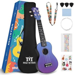MUSTAR Soprano Ukulele, 21 Inch Basswood Ukulele for Beginners, Ukuleles Kit With Gig Bag, Strap, Picks, Cloth, Sticker, Ukulele Gift for Adults Teenagers