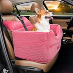 Dog Car Seat - Memory Foam Dog Booster Seat for Small Dogs Up to 25lbs-Elevated Pet Car Seat with Storage Pockets and Dog Seat Belt-Soft Pet Travel Bed for Front & Back Seats-Removable Washable-Pink