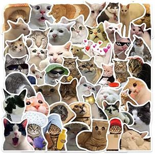 50Pcs Cute Cat Stickers, Funny Cat Meme Vinyl Stickers Decals for Laptop Water Bottle Phone Luggage, Sticker Gift for Kids Teens Boys Girls