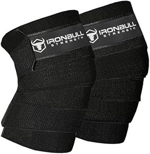 Iron Bull Strength Knee Wraps (1 Pair) - 80" Elastic Knee and Elbow Support & Compression - For Weightlifting, Powerlifting, Fitness, WODs & Gym Workout - Knee Straps for Squats (Black)