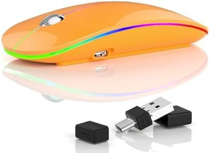 TENMOS T16 LED Wireless Mouse, 4800 DPI USB C Rechargeable Mouse with PAW 3212 Optical Sensor and 2 in 1 USB & Type C Receiver, Silent Ergonomic 2.4G Computer Mouse for PC, Mac, Laptop - Orange