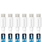 SABRENT [6-Pack] 22AWG Premium 1ft Micro USB Cables High Speed USB 2.0 A Male to Micro B Sync and Charge Cables [White] (CB-M61W)