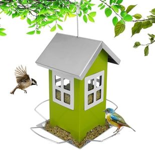 Hugeleaf Bird Feeders for Outdoors Hanging, Metal Bird Feeder with Removable Roof, Wild Bird House Feeders with 4 Ports, Squirrel Proof Bird Feeders for Outside, Small, Green