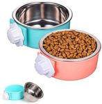 HERCOCCI Dog Crate Bowl, Removable Stainless Steel Pet Kennel Cage Hanging Food Bowls and Water Feeder Coop Cup Prevent Overflow for Puppy, Medium Dog, Cat, Rabbit, Ferret (2PCS)