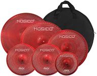 Low Volume Cymbal Mute Cymbal Pack Red 6 Pieces 10" Splash+14"hi-hat+16"crash+18"crash+20"ride Free Bag Silent Cymbals for Practice Drum Set