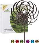 Solar Wind Spinner Willow Leaves-Improved 360 Degrees Swivel Multi-Color LED Lighting Solar Powered Glass Ball with Kinetic Wind Spinner-Metal Sculpture Construction-Outdoor Yard Lawn and Garden