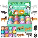 Bath Bombs for Kids with Surprise Inside, 12 Pack Kids Bath Bombs with Jungle Animal Toys for Boys Girls, Safe Handmade Fizzy Balls Dino Egg Bubble Safari Bath Bomb Gift Set for Christmas Birthday