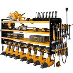 NattyDot Power Tool Organizer Wall Mount with Charging Station,Cordless Tool Organizer 8 Drill Holder, 4 Layer Storage Rack for Garage Organization,Tool Holder with 8 Outlet Power Strip(Yellow)