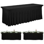 fani 2 Pack Spandex Table Skirts for Rectangle Table Stretch Tablecloth Washable Wrinkle Resistant Table Covers and Fitted Table Skirts for Trade Show,Banquet,Restaurant,Party,Events (8ft,Black)