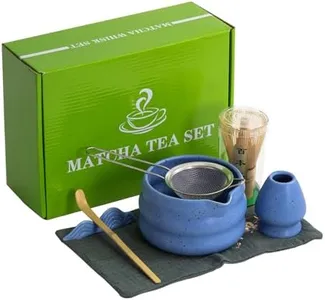 7Pcs Japanese Matcha Tea Set, Matcha Kit with Matcha Bowl (with Pouring Spout), Matcha Whisk, Whisk Holder, Strainer - Elegant Matcha Set for Gifting and Personal Use, Gift Box Packaging (blue)