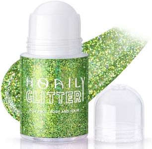 HOSAILY Roll-on Holographic Body Glitter Gel for Face Hair, Chameleon Color Changing Glitter Gel Under Light, Chunky Mermaid Sequins Festival Party Rave Accessories Shimmer Makeup (16# Laser Green)