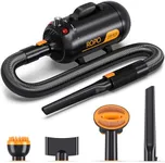 ROPO Pet Hair Dryer, High Power Dog Water Blower, Portable Low Noise Pet Grooming Hair Dryer, Adjustable Temperature and Wind Speed Dog Hair Dryer, Pet Grooming Kit with 4 Nozzles(Black, SE02)