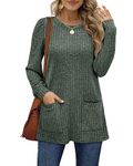 Aokosor Long Sleeve Tops Women Lightweight Jumpers Ladies Sweatshirts with Pockets Green Size 18-20