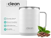 The Clean Hydration Co Insulated Stainless Steel Travel Mug Cup | Double Wall Ceramic Tumbler | No Metal Taste in Coffee Tumbler 12 Oz | White