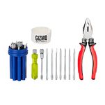 GIZMO Hand Tool Kit 10 Pieces With 8 Pieces Screwdriver & Lineman Plier| Industrial & Plumber Hand Tools Kit | Tools For Electronic Repair | Hardware Tools For Home Use | Combination Cutting Plier