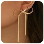 ASCOMY Gold Stud Earrings for Women Dainty Bow Earrings 14K Gold Plated Bow Stud Earrings for Women Trendy Cute Bow Tassel Earring Gold Ribbon Earrings Minimalist Jewelry Gifts for Her