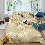 Feelyou Peacock Comforter Cover Set Peacock with Floral Bedding Set for Kids Adults Girls Animals Duvet Cover Botanical Bedspread Cover 1 Duvet Cover with 2 Pillowcases King Size (No Comforter)