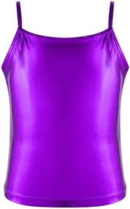 iEFiEL Kids Girls Shiny Metallic Dance Shirt Yoga Sports Workout Spaghetti Shoulder Straps Tank Tops Tees Purple 6 Years