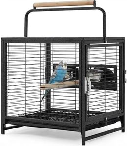 Garvee Bird Travel Carrier Cage, 25" h Small Bird Cage with with Wooden Perch Handle, Bird Carrier for Parrots Conures Lovebird Cockatiel Parakeets Black