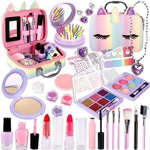 AOUVT Jouet de Maquillage Licorne pour Enfants, 32 Pcs Jouet de Maquillage pour Fille, Jeu de Maquillage avec Sac à Main, Jouets pour Filles, Cadeaux d'anniversaire pour Filles de 3 4 5 6 7 8 Ans