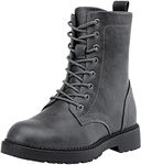 Vepose Women's Combat Ankle Grey Flat Boots, Military Fashion 925 Booties Inner Zipper, Waterproof Lace up Boot, Soft Synthetic Leather Biker Booties, Size 8.5M US(CJY925 Grey 08.5)