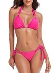 RELLECIGA Women Triangle Bikini Set Push up High Cut Thong 2 Piece Swimsuit, Neon Rose, S