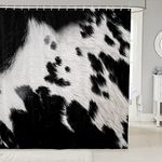 Milk Cow Fur Bath Curtain Farmhouse Cowhide Shower Curtain for Girls Teens Decor Cattle Fur Black White Bathroom Fabric Shower Curtain Set Animal Skin Waterproof Curtains 72"x78"