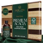 Deer & Oak End Grain Acacia Chopping Board with Racing Stripe Design & Food Safe Mineral Oil Bundle - 40 x 30 x 3.5 cm, FSC Certified Pre-Oiled Butcher's Block, Charcuterie Serving Board