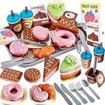 LINFUN KIDS Dessert Toy Set Cutting Cake with Tableware,Take Apart Food Snacks Cookies Toys Afternoon Tea Role Play Toys Educationalal Gift for 3+ Kids Boys Girls