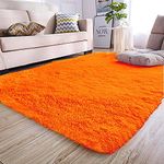 A R Creations Anti Slip Fluffy Fur Plain Shaggy Carpet| Area Rug Made with Polyester and Microfiber for Home, Office, Kitchen, Living Room, Bedroom and Dining Hall (4x6 Feet, Orange