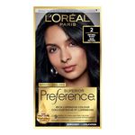 L'Oreal Paris Superior Preference 9 weeks of Luminous Fade-Defying Permanent Hair Dye, 2 Natural Black, 100% Grey Coverage, 1 Hair Dye Kit (Packaging May Vary)