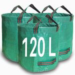 Zucklight Heavy Duty Garden Waste Bags 120 Litre - 3 Sacks Builders Bags Reusable - Industrial Fabric and Handles - Green/Garden Waste Sacks, Garden Bags Heavy Duty with Handles